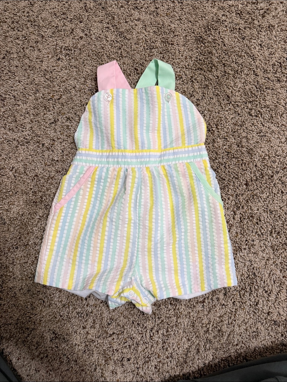 The Beaufort Bonnet Company Pastel Striped Seersucker Romper